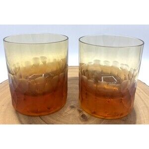 Moser Pebbles Double Old Fashioned Amber Tumblers/Glasses 12.5 Oz Set Of 2